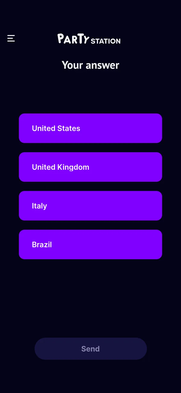 A phone showing the answer screen with four buttons A to D and a Send button